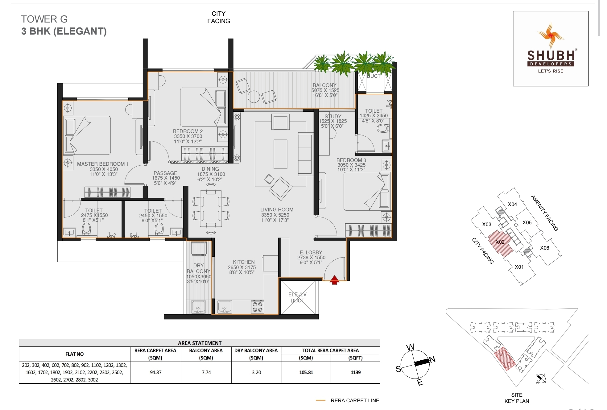3 BHK Type 02 1489 sqft floor plan