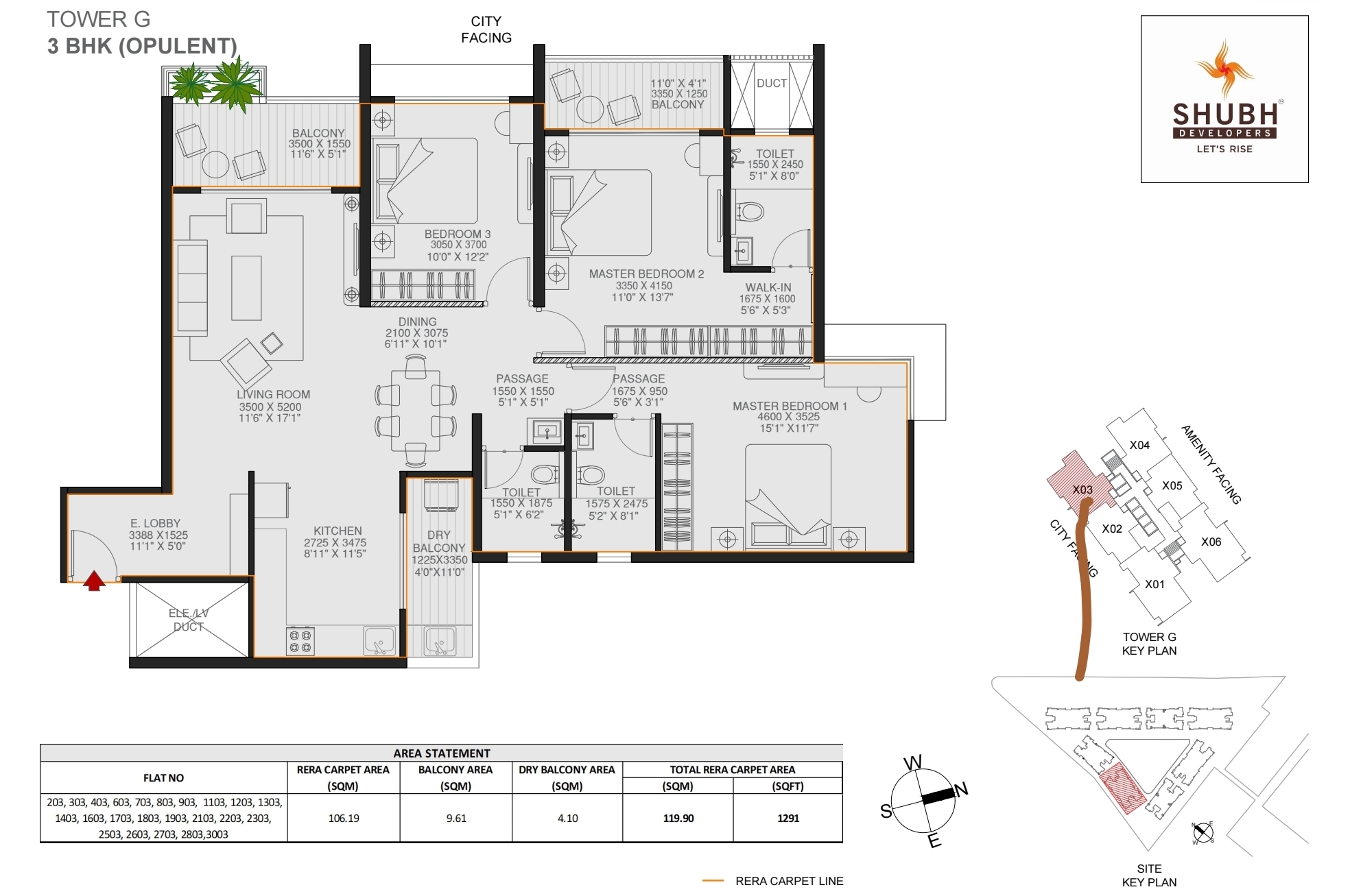 3 BHK Type 03 1276 sqft floor plan